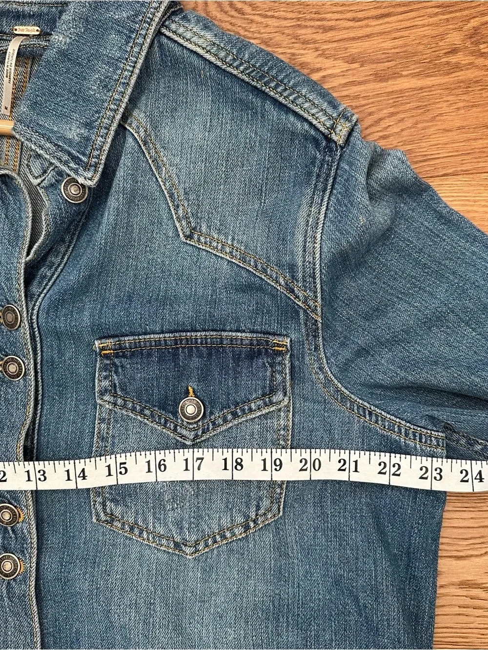 Free People Distressed Long Denim Jacket - Picture 7 of 11